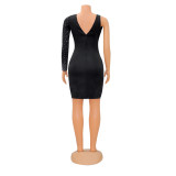 Sexy Single Shoulder Long Sleeve Hot Drill Mini Dress GOSD-6768