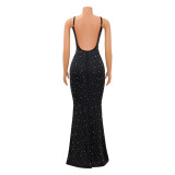 Rhinestone Studded Sling Maxi Dress GOSD-6561
