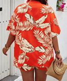 Fashion Print Cardigan Two Piece Shorts Set SFY-443