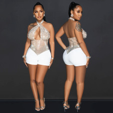 Sexy Halterneck Tight Mesh Romper GOSD-6956