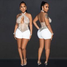 Sexy Halterneck Tight Mesh Romper GOSD-6956