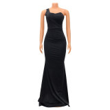 Solid Color Single Shoulder Maxi Dress GOSD-6763
