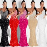 Rhinestone Studded Sling Maxi Dress GOSD-6561