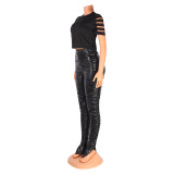 Fashion Tight Pleated PU Leather Pant GOSD-6125