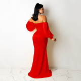 Soiid Color Long Sleeve Maxi Dress GOSD-6204