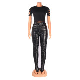 Fashion Tight Pleated PU Leather Pant GOSD-6125