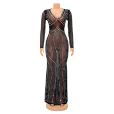 Long Sleeve Hor Drill Maxi Dress GOSD-6782