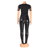 Fashion Tight Pleated PU Leather Pant GOSD-6125
