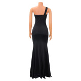 Solid Color Single Shoulder Maxi Dress GOSD-6763