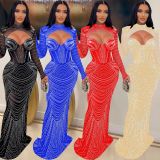 Sexy Hot Drill Hollow Out Maxi Dress GOSD-6843