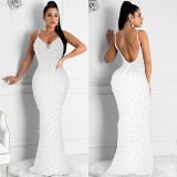 Rhinestone Studded Sling Maxi Dress GOSD-6561