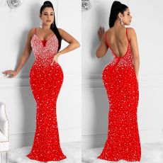 Rhinestone Studded Sling Maxi Dress GOSD-6561