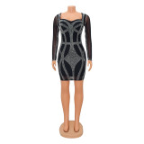Long Sleeve Hot Drill Slim Mini Dress GOSD-6779