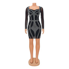 Long Sleeve Hot Drill Slim Mini Dress GOSD-6779