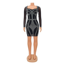 Long Sleeve Hot Drill Slim Mini Dress GOSD-6779