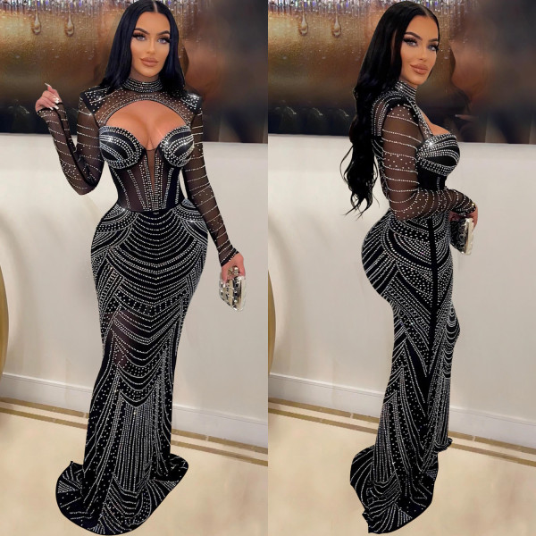 Sexy Hot Drill Hollow Out Maxi Dress GOSD-6843