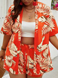 Fashion Print Cardigan Two Piece Shorts Set SFY-443
