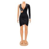 Sexy Single Shoulder Long Sleeve Hot Drill Mini Dress GOSD-6768