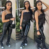 Fashion Tight Pleated PU Leather Pant GOSD-6125