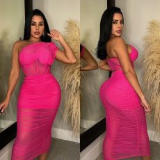 Sexy Mesh See Through Two Piece Skirts Set GOSD-6875