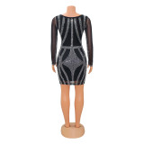 Long Sleeve Hot Drill Slim Mini Dress GOSD-6779