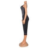 Mesh Hot Drill Sexy Sling Midi Dress GOSD-6648