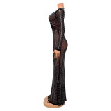 Long Sleeve Hor Drill Maxi Dress GOSD-6782