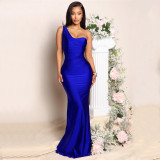 Solid Color Single Shoulder Maxi Dress GOSD-6763
