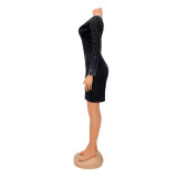 Sexy Single Shoulder Long Sleeve Hot Drill Mini Dress GOSD-6768