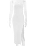 Solid Color Wrap Chest Split Long Dress YMYF-0901