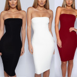 Solid Color Wrap Chest Backless Midi Dress YMYF-8858