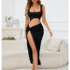 Solid Color Hollow Out Split Maxi Dress YMYF-9316