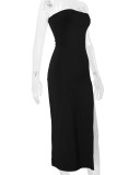 Solid Color Wrap Chest Split Long Dress YMYF-0901