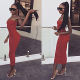 Solid Color Wrap Chest Backless Midi Dress YMYF-8858