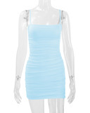 Solid Color Pleated Sling Mini Dress YMYF-831