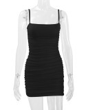 Solid Color Pleated Sling Mini Dress YMYF-831