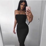 Solid Color Wrap Chest Backless Midi Dress YMYF-8858
