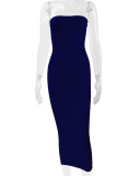 Solid Color Wrap Chest Backless Midi Dress YMYF-8858