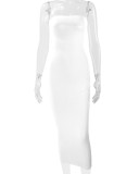 Solid Color Wrap Chest Backless Midi Dress YMYF-8858