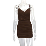Solid Color Hollow Out Sling Mini Dress YMYF-9252