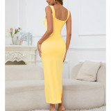 Solid Color Hollow Out Split Maxi Dress YMYF-9316