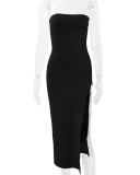 Solid Color Wrap Chest Split Long Dress YMYF-0901
