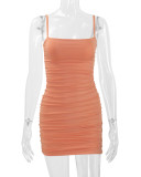 Solid Color Pleated Sling Mini Dress YMYF-831