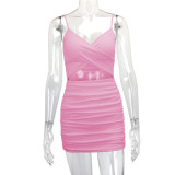 Solid Color Hollow Out Sling Mini Dress YMYF-9252