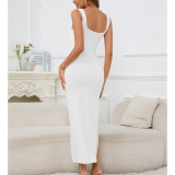 Solid Color Hollow Out Split Maxi Dress YMYF-9316