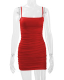 Solid Color Pleated Sling Mini Dress YMYF-831