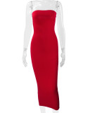 Solid Color Wrap Chest Backless Midi Dress YMYF-8858