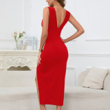 Sleeveless Deep V Neck Backless Midi Dress YMYF-9321