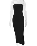 Solid Color Wrap Chest Backless Midi Dress YMYF-8858