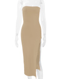 Solid Color Wrap Chest Split Long Dress YMYF-0901